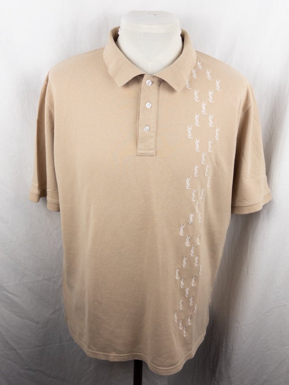 Vintage Yves Saint Laurent Pour Homme Beige Monogram Polo Shirt XXL Cotton YSL